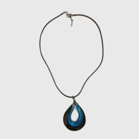 Blue and Bronze Glass Pendant Necklace - Picture 2 of 5